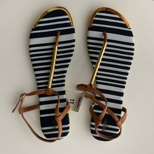 Navy, white and gold striped sandals